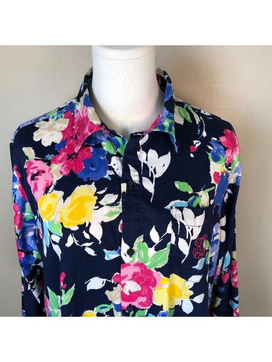Lauren Ralph Lauren Floral Button Front 3/4 Sleeve Tunic Shirt Size M - Picture 2 of 10